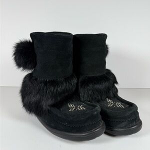 Luxurious Black Fur Women's Moccasins
